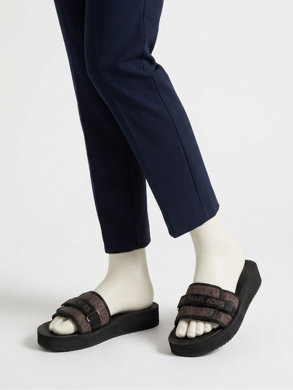 Michael Kors Black and Brown Logo Slide Sandals